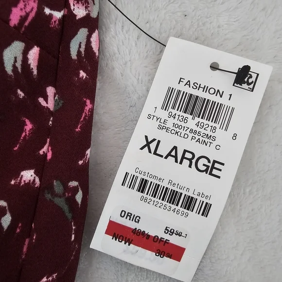 Bar III Burgundy Floral V-Neck Mini Dress XL Draped Skirt Sleeveless - Picture 15 of 15